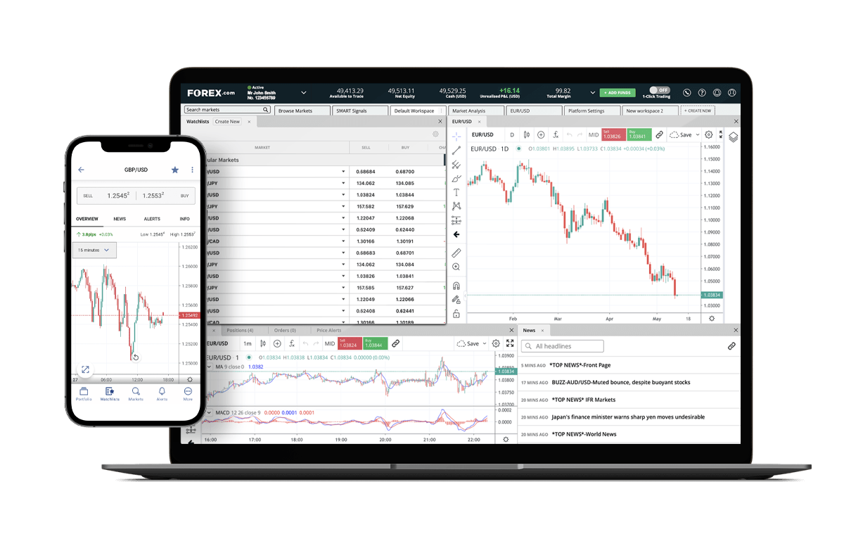 App screenshot of the FOREX.com platform on Web and mobile by FOREX.com